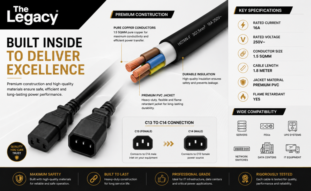 C13 To C14 !6 amps Cable
